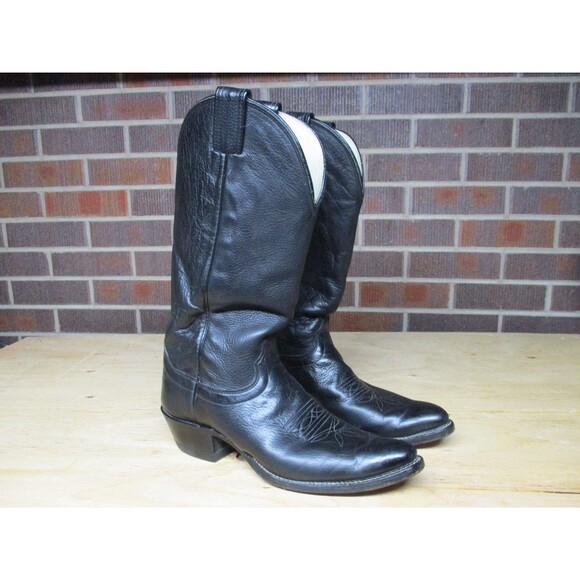 VINTAGE Olathe Cowboy Boots Mens 10 AA Extra Narrow Black Leather Western USA - Picture 2 of 16